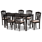 Baxton Studio Salem Modern and Contemporary Sand Fabric Upholstered and Dark Brown Finished Wood 7-Piece Dining Set